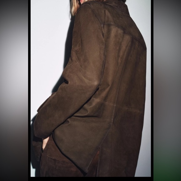 ZARA 100% SUEDE LEATHER BLAZER JACKET - Picture 4 of 12